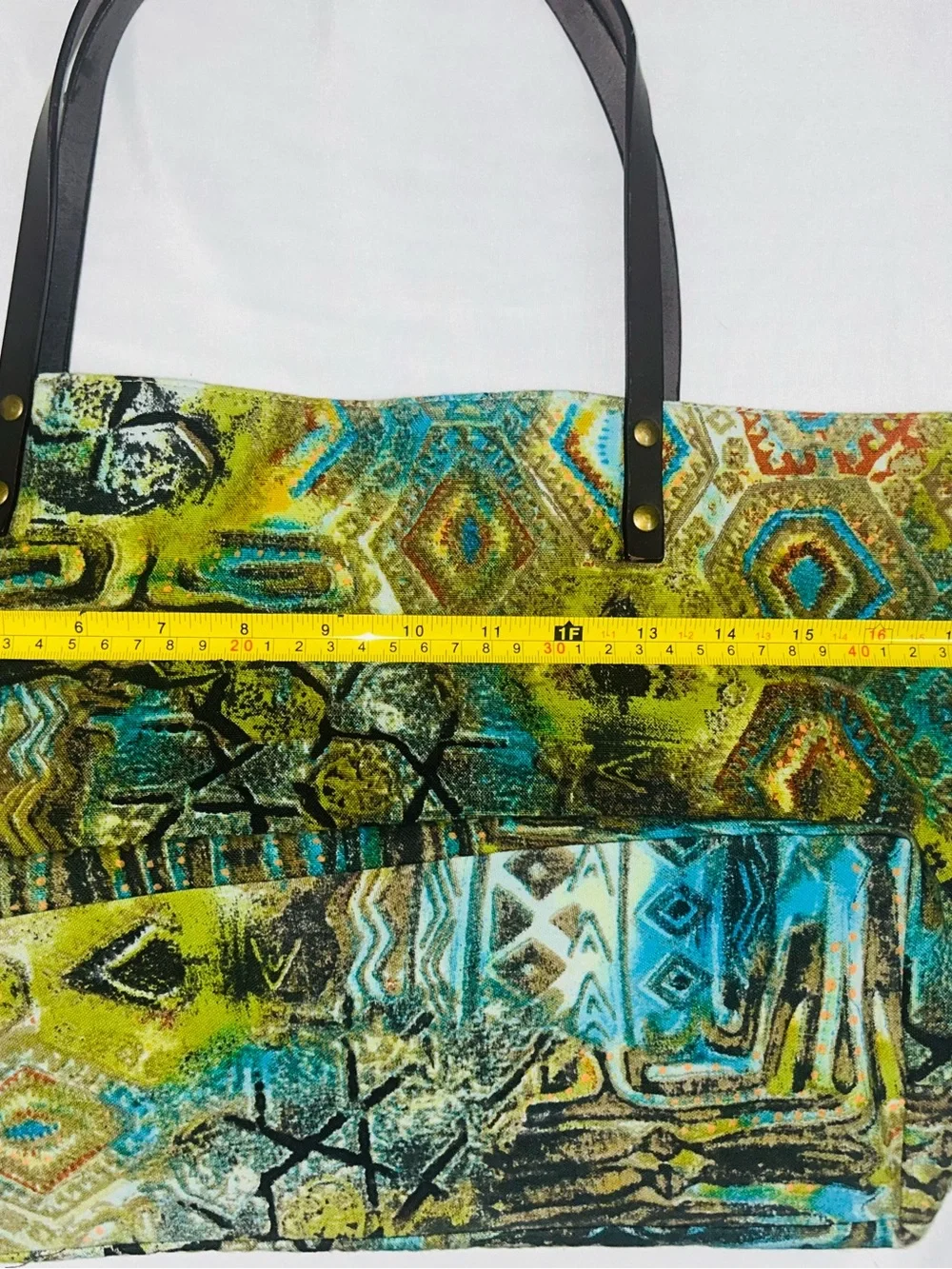 Chicos Fabric Bag Blue Green Art Geometric